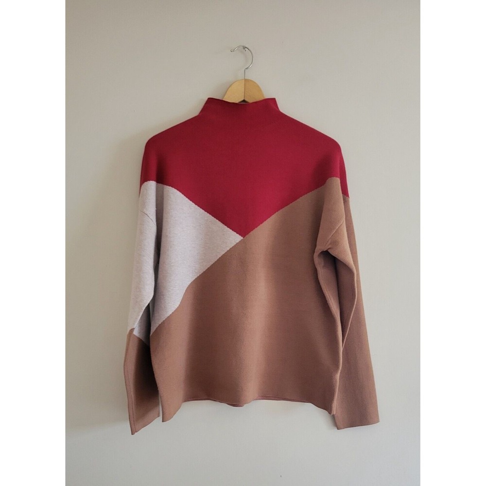 Tahari Womens Colorblock Angled Mock Neck Sweater Size XL Casual